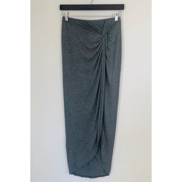 Kaitlyn Gray Maxi Skirt with Knot Detail & Slit